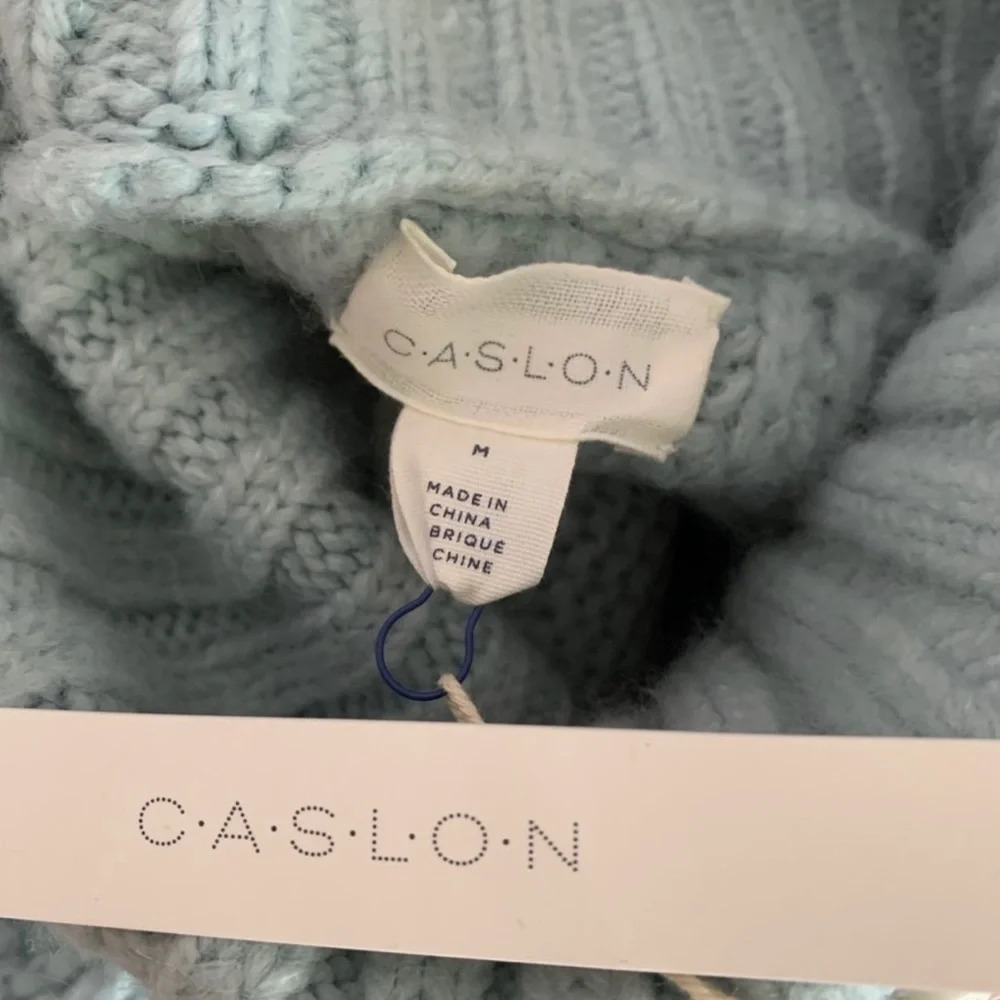 Caslon NWT Light Blue Chunky Cable Knit Turtleneck Sweater Medium Women’s - Picture 8 of 11